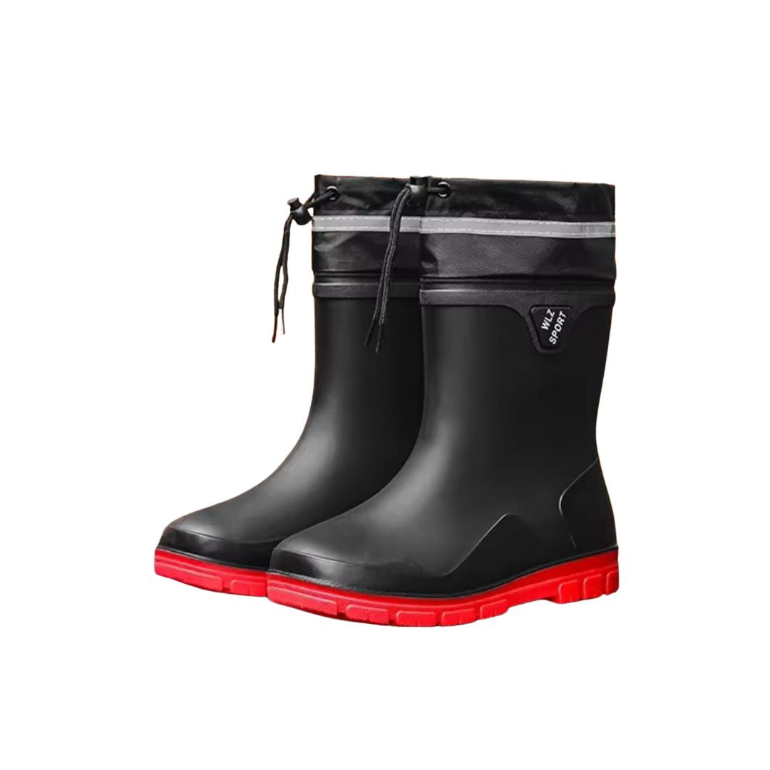 Bottes de Pluie Noir et Rouge Tube Court - Acheter Parapluie
