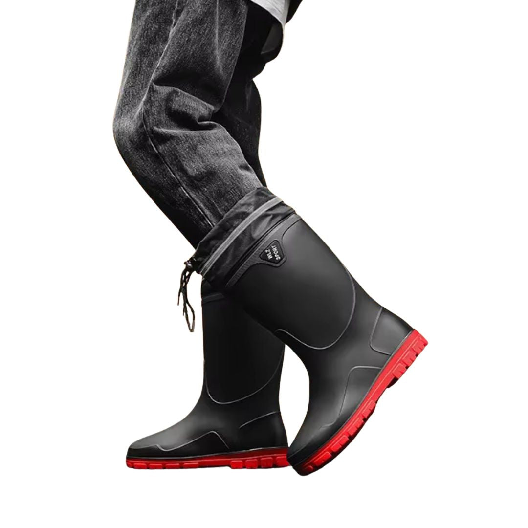 Bottes de Pluie Noir et Rouge Tube Moyen - Acheter Parapluie