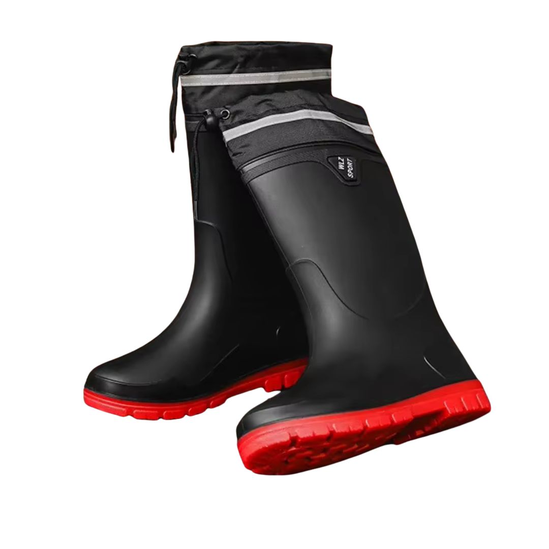 Bottes de Pluie Noir et Rouge Tube Haut - Acheter Parapluie