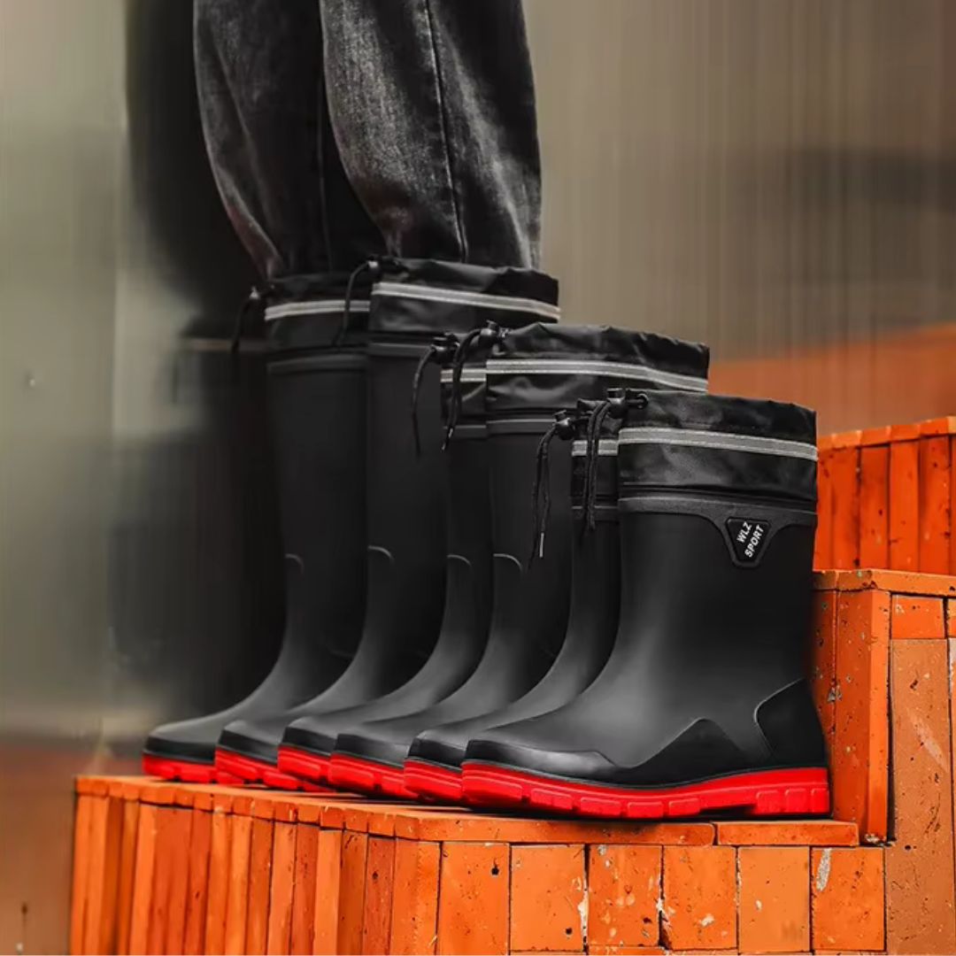 Bottes de Pluie Noir et Rouge Tube Moyen - Acheter Parapluie