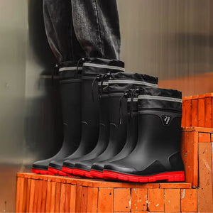 Bottes de Pluie Noir et Rouge Tube Moyen - Acheter Parapluie