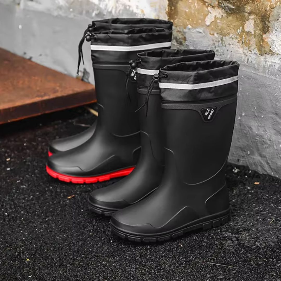 Bottes de Pluie Noir et Rouge Tube Haut - Acheter Parapluie