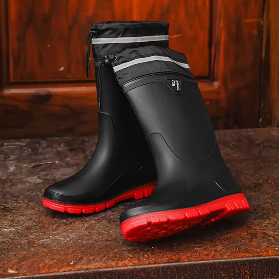 Bottes de Pluie Noir et Rouge Tube Moyen - Acheter Parapluie