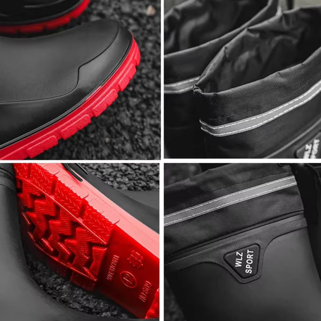 Bottes de Pluie Noir et Rouge Tube Haut - Acheter Parapluie