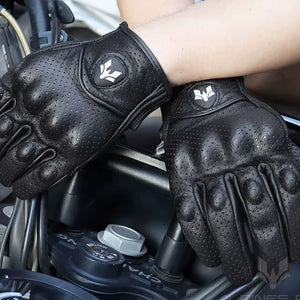 Gants Moto Homme En Cuir Vintage Trou Noir - Acheter Parapluie