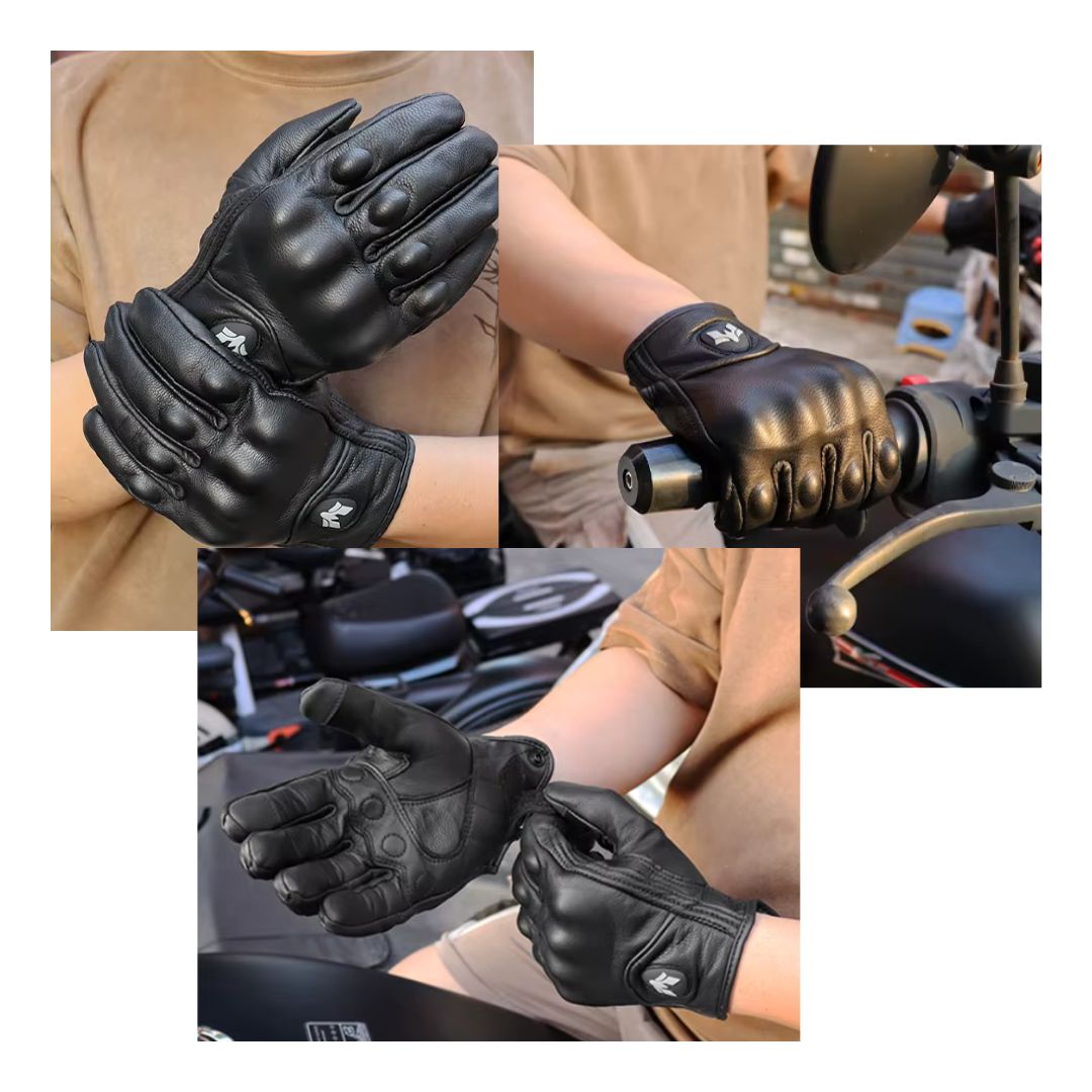 Gants Moto Homme En Cuir Vintage Noir - Acheter Parapluie