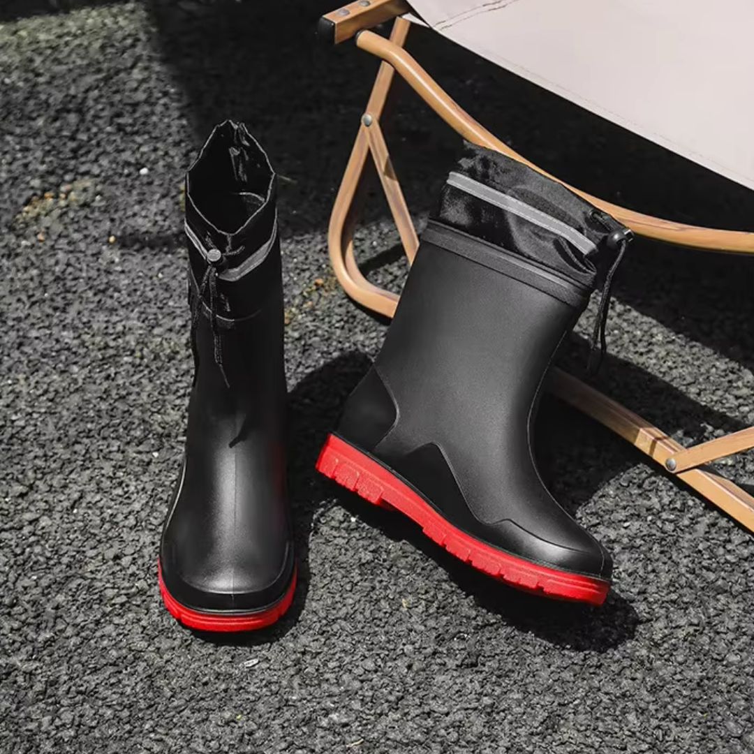 Bottes de Pluie Noir et Rouge Tube Court - Acheter Parapluie