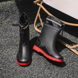 Bottes de Pluie Noir et Rouge Tube Court - Acheter Parapluie
