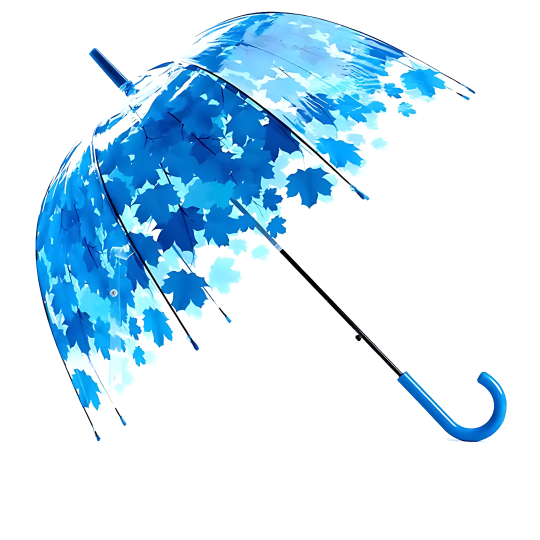 Parapluie Transparent Motif Feuilles Bleu - Acheter Parapluie