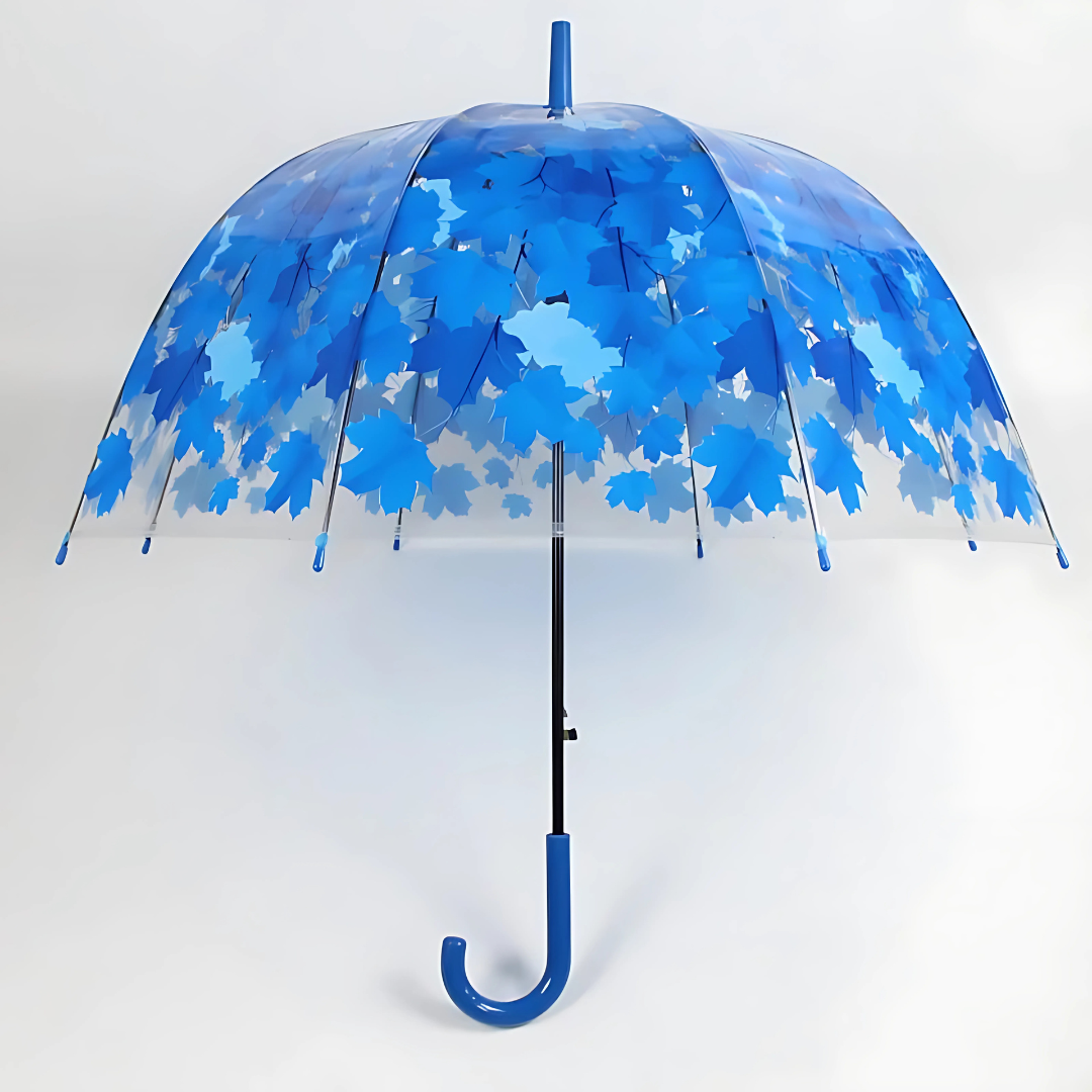 Parapluie Transparent Motif Feuilles Bleu - Acheter Parapluie