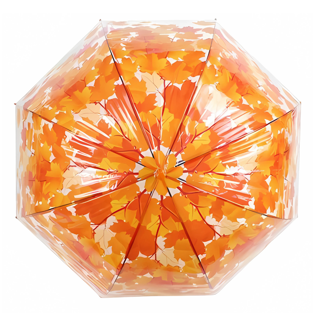 Parapluie Transparent Motif Feuilles Rouge - Acheter Parapluie