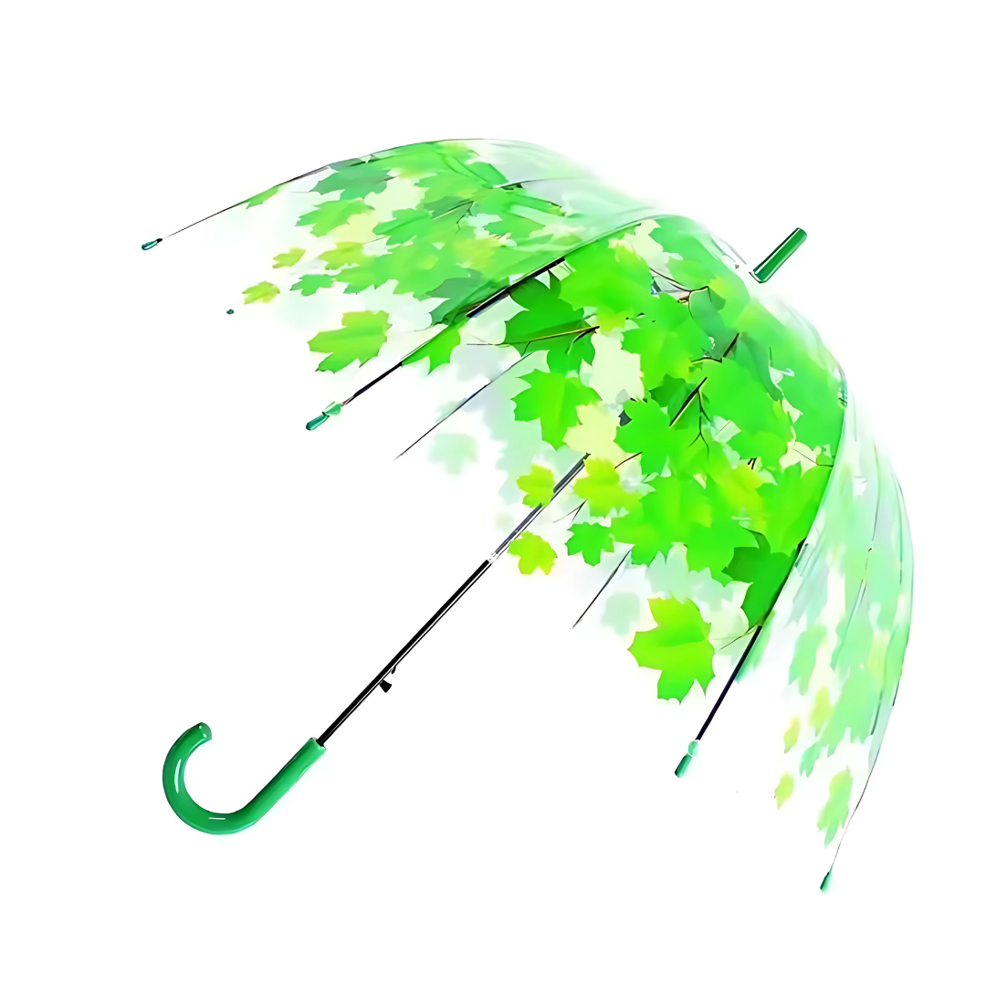Parapluie Transparent Motif Feuilles Vert - Acheter Parapluie