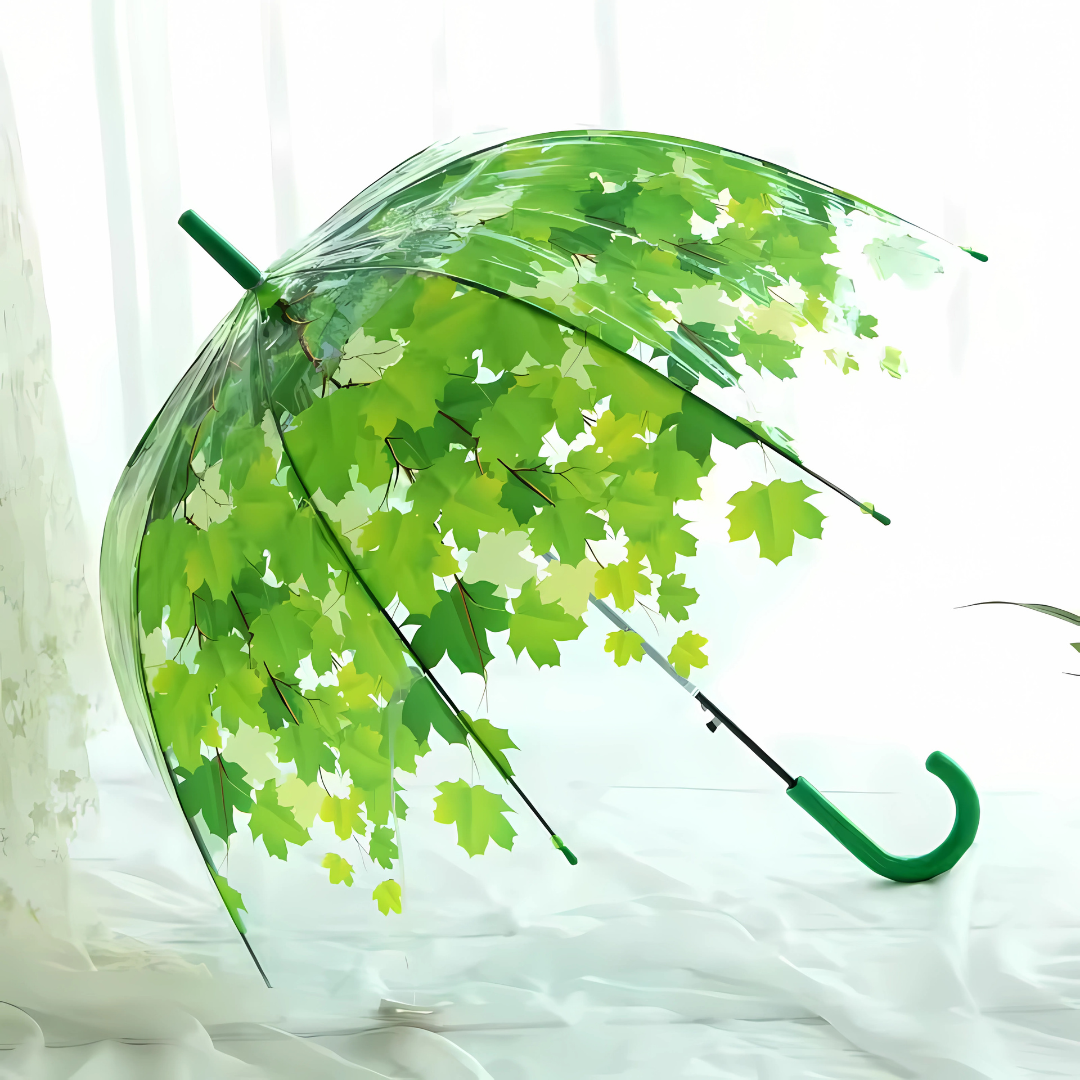 Parapluie Transparent Motif Feuilles Vert - Acheter Parapluie