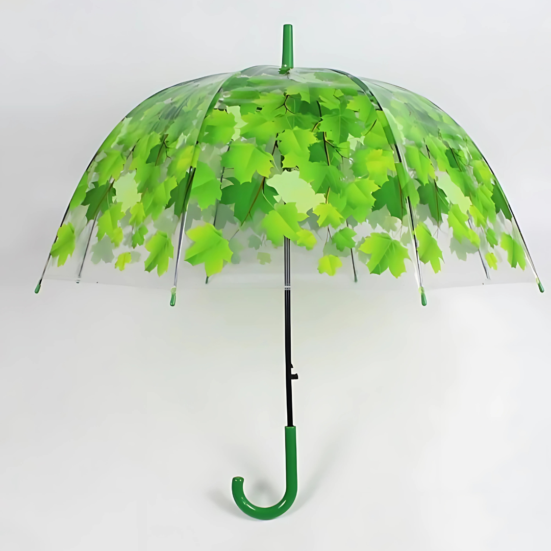 Parapluie Transparent Motif Feuilles Vert - Acheter Parapluie