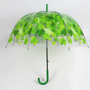 Parapluie Transparent Motif Feuilles Vert - Acheter Parapluie
