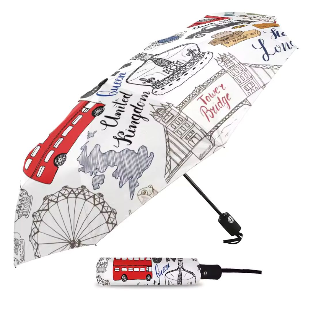 Parapluie à Motifs Anglais London Premium Blanc - Acheter Parapluie