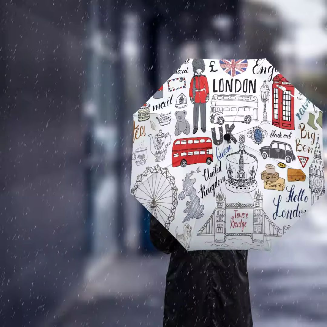 Parapluie à Motifs Anglais London Premium Blanc - Acheter Parapluie