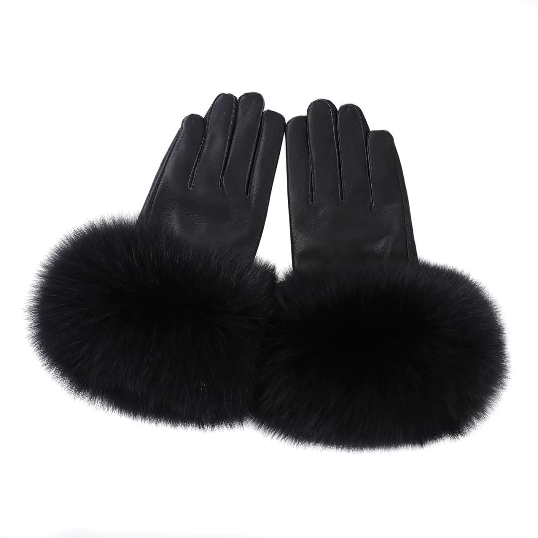 Gants Femme En Cuir Luxueux Fourrure Noir - Acheter Parapluie