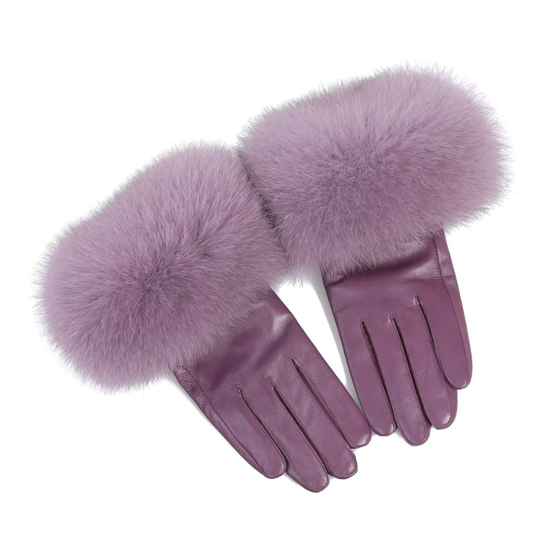 Gants Femme En Cuir Luxueux Fourrure Violet - Acheter Parapluie