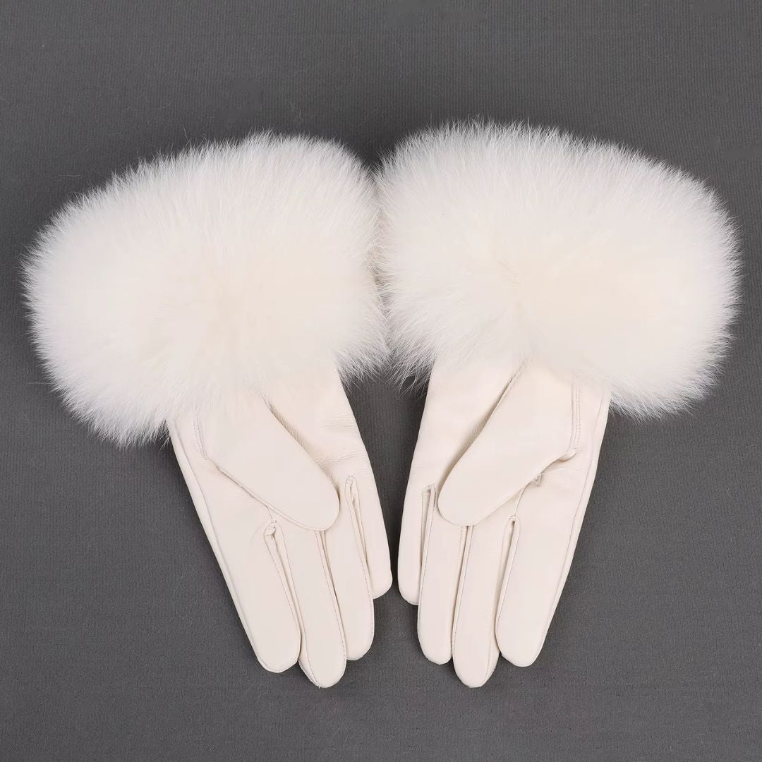 Gants Femme En Cuir Luxueux Fourrure Blanc - Acheter Parapluie