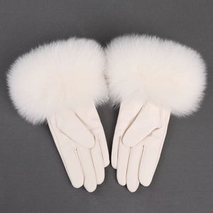 Gants Femme En Cuir Luxueux Fourrure Blanc - Acheter Parapluie