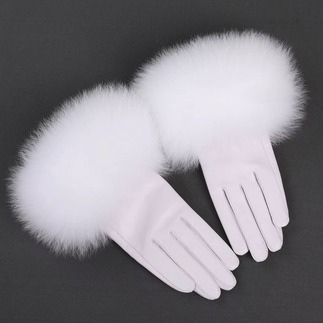 Gants Femme En Cuir Luxueux Fourrure Blanc - Acheter Parapluie