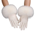 Gants Femme En Cuir Luxueux Fourrure Blanc - Acheter Parapluie