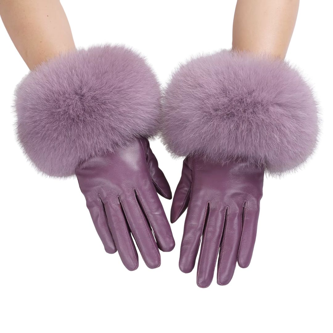 Gants Femme En Cuir Luxueux Fourrure Violet - Acheter Parapluie