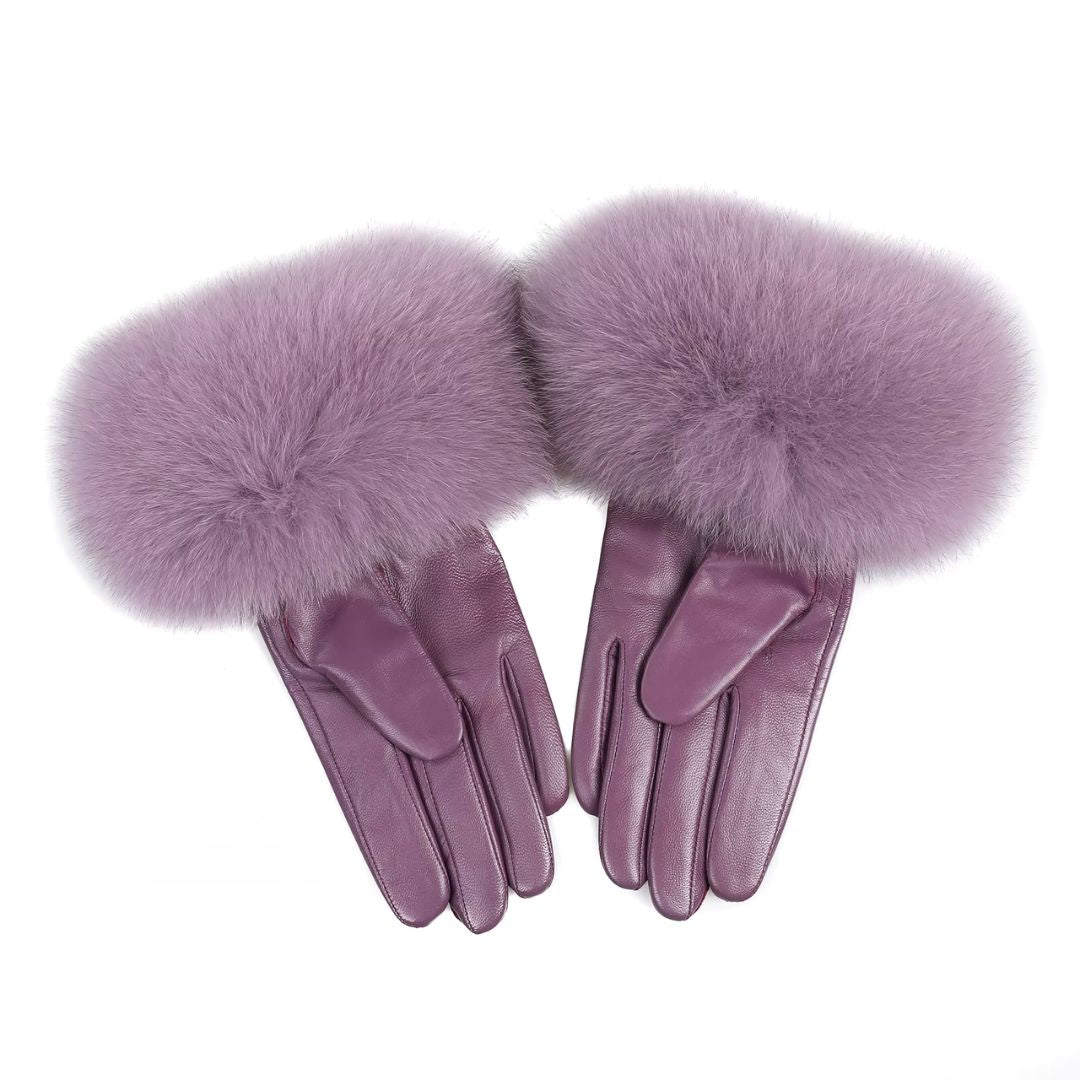 Gants Femme En Cuir Luxueux Fourrure Violet - Acheter Parapluie
