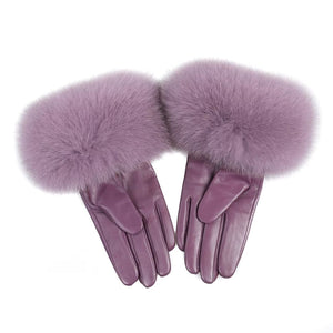 Gants Femme En Cuir Luxueux Fourrure Violet - Acheter Parapluie