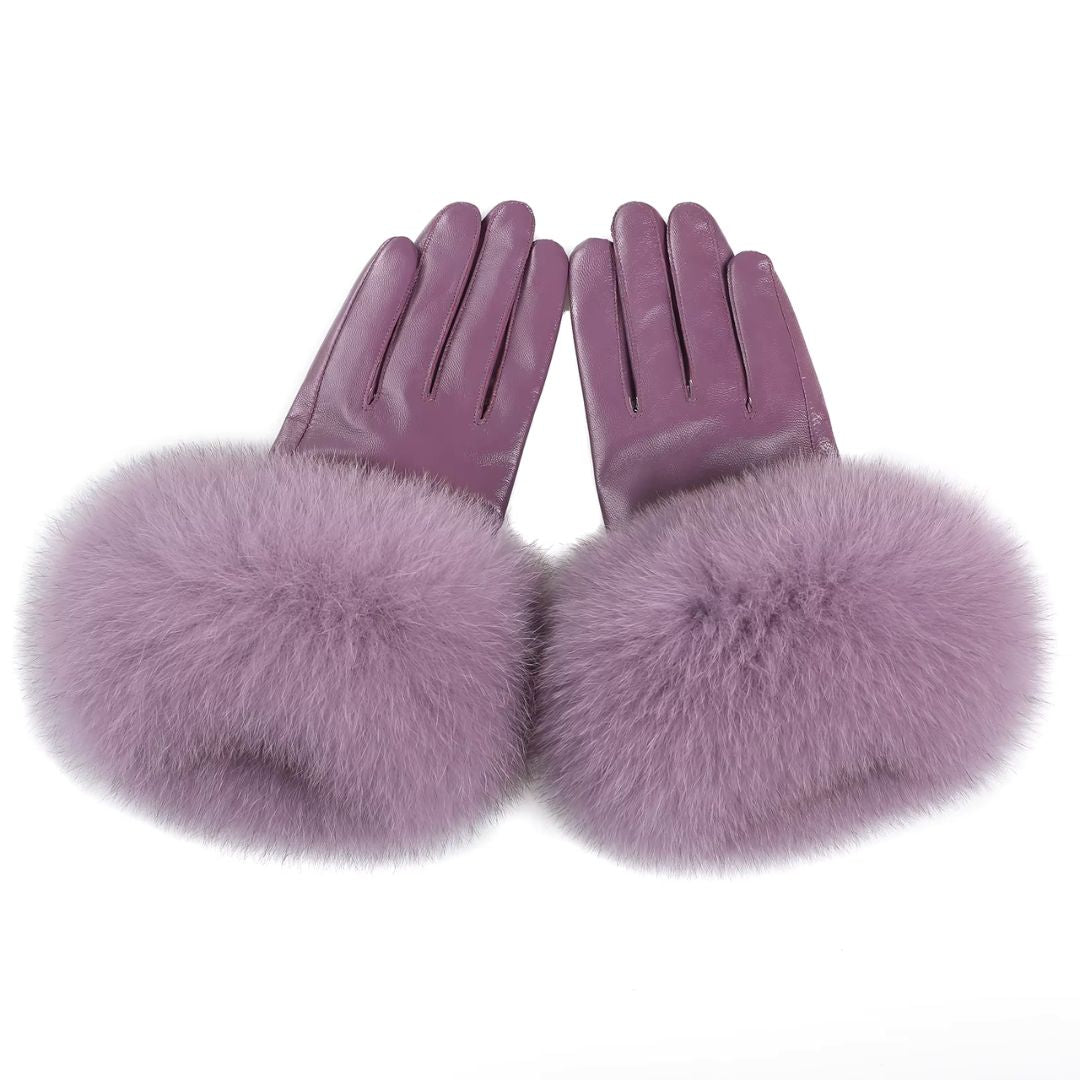 Gants Femme En Cuir Luxueux Fourrure Violet - Acheter Parapluie