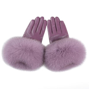 Gants Femme En Cuir Luxueux Fourrure Violet - Acheter Parapluie