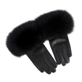 Gants Femme En Cuir Luxueux Fourrure Noir - Acheter Parapluie