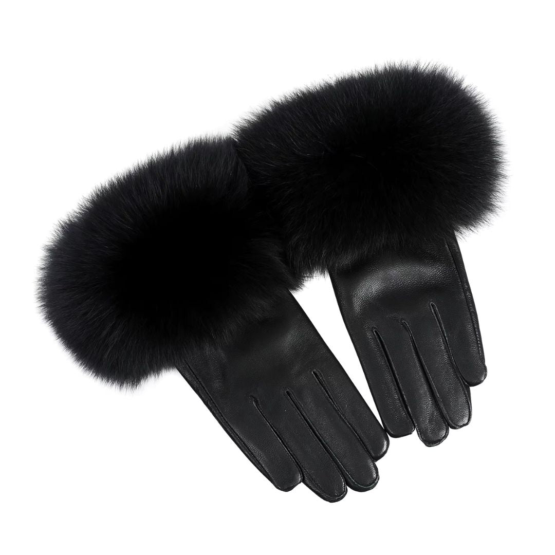 Gants Femme En Cuir Luxueux Fourrure Noir - Acheter Parapluie