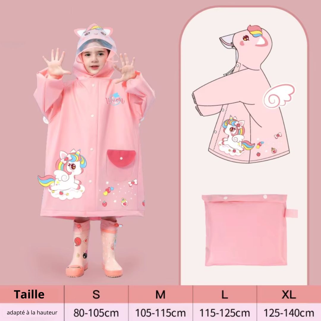 Ponchon Enfant Imperméable Licorne Rose - Acheter Parapluie