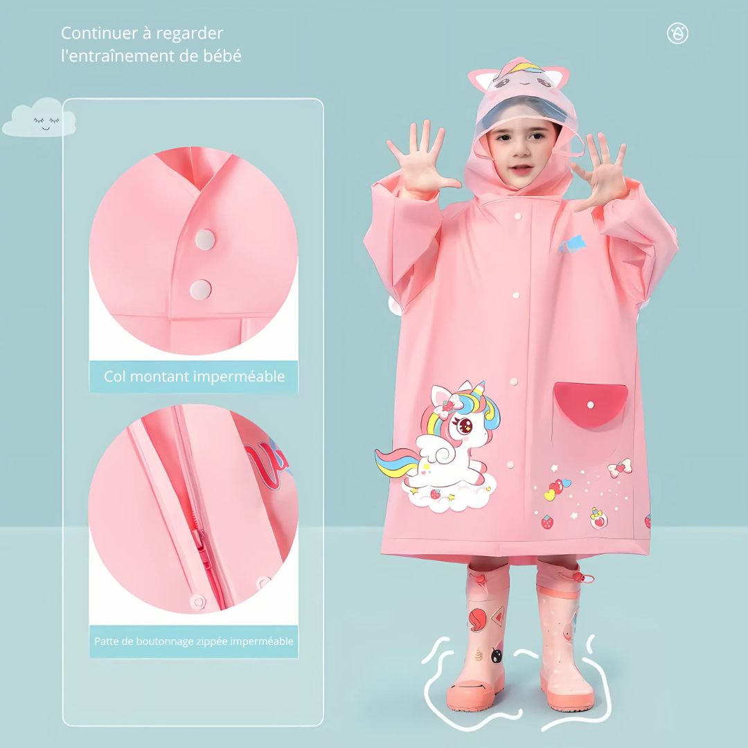Ponchon Enfant Imperméable Licorne Rose - Acheter Parapluie